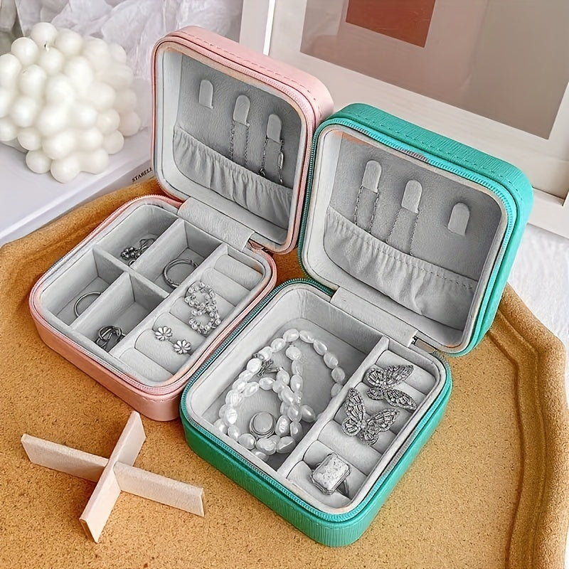 ZFOCEAN Portable Jewelry Organizer Box with Zipper Closure - Compact Travel Case, Soft Interior Lining, Elegant Beige/White/Black - for Rings, Earrings, Necklaces, Bracelets - Perfect Gift for Women, Birthday, Christmas, Vale