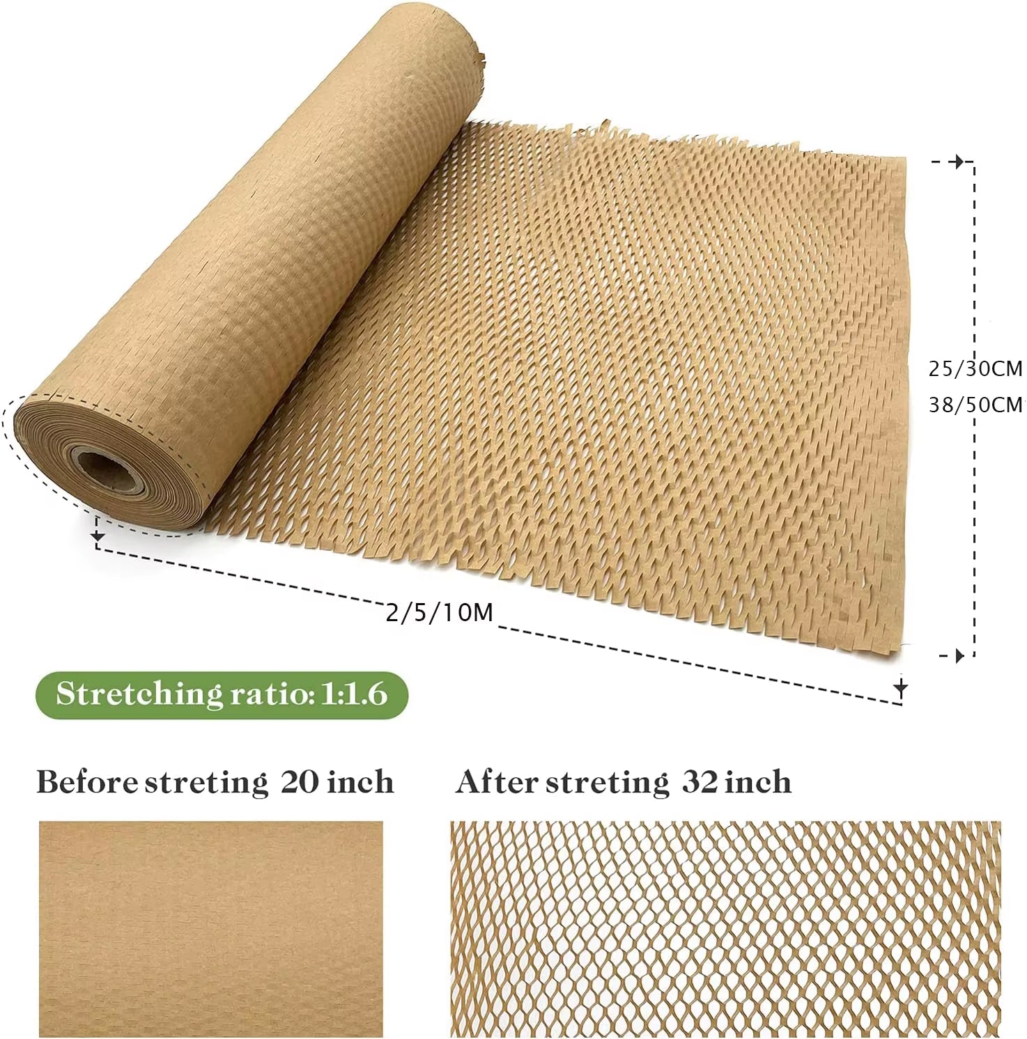 2/5/10M Honeycomb Packing Paper Eco-Friendly Cushioning Wrap Roll for Moving/Shipping Biodegradable Recyclable Bouquet Packaging