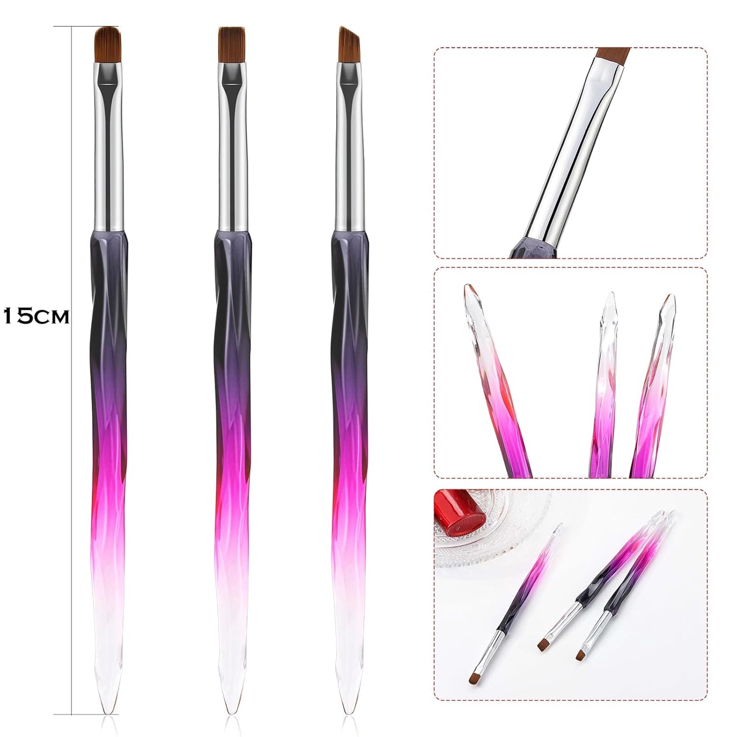 Nail Art Clean up Brushes,3Pcs Nail Brush for Cleaning Polish Mistakes on the Cu