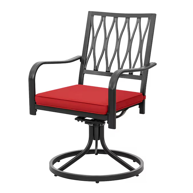 Swivel Chairs Set of 2 Black Iron Frame Swivel Conversation Chair with Red Solid Seat