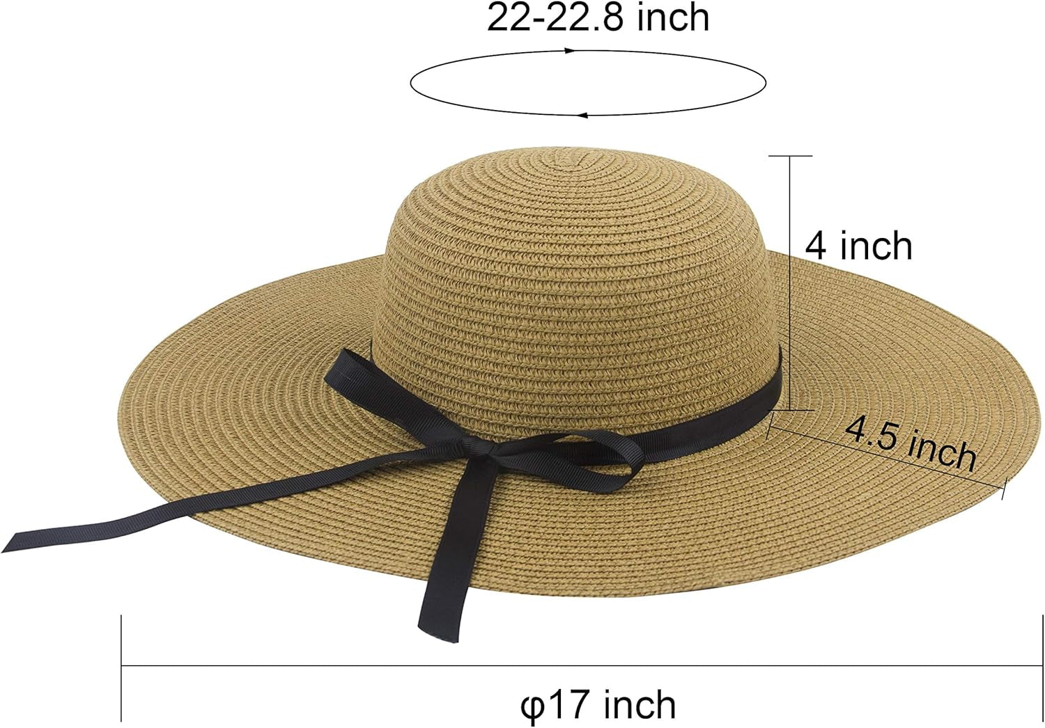 Womens Wide Brim Straw Sun Hat Floppy Foldable Roll up Cap UPF 50+ Summer Beach Hats
