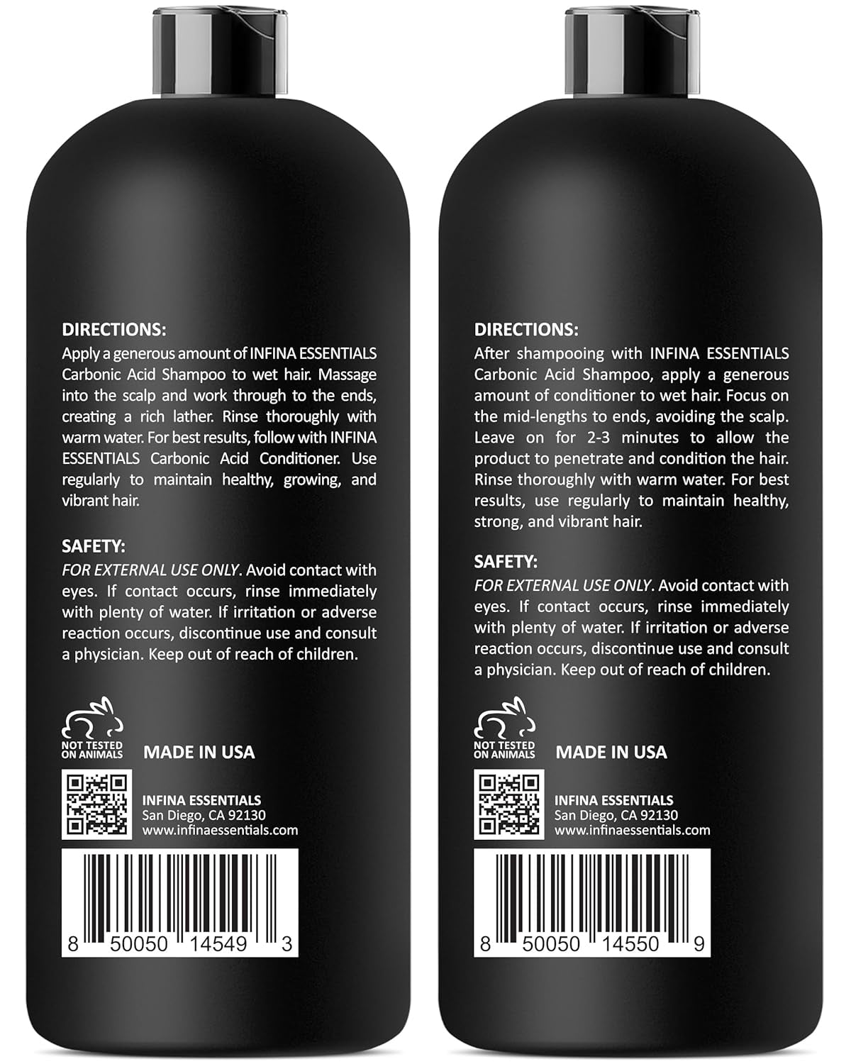 Carbonic Acid Shampoo and Conditioner Set for Men & Women - Sulfate-Free Hair Growth Shampoo and Conditioner - 16 F Oz Each, Black
