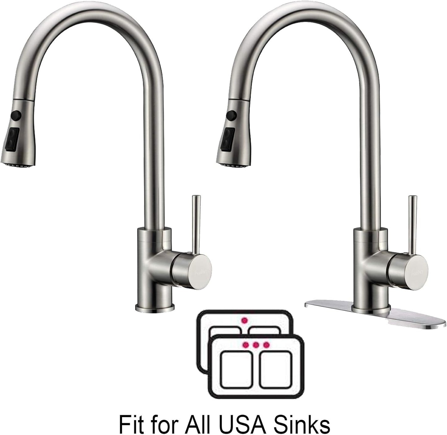 Kitchen Faucet, Brushed Nickel, Single Handle, Pull-Down, 3-Way Spray Setting, Easy Installation, Lead-Free