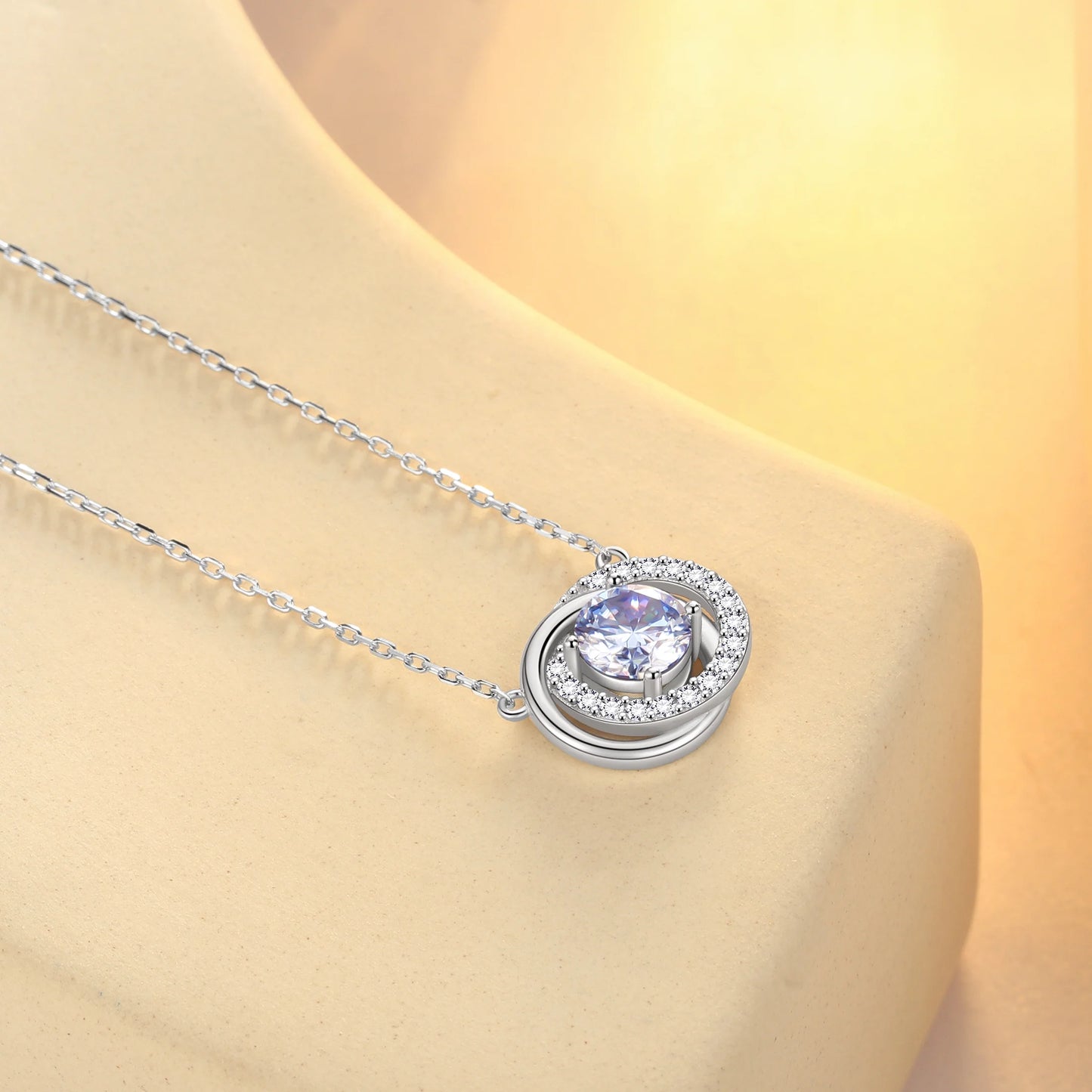 1 Carat Moissanite Necklace D Color VVS1 round Cut Simulated Diamond Halo Pendant Necklace, 925 Sterling Silver June Birthstone Necklace Birthday Christmas Jewelry Gifts for Women