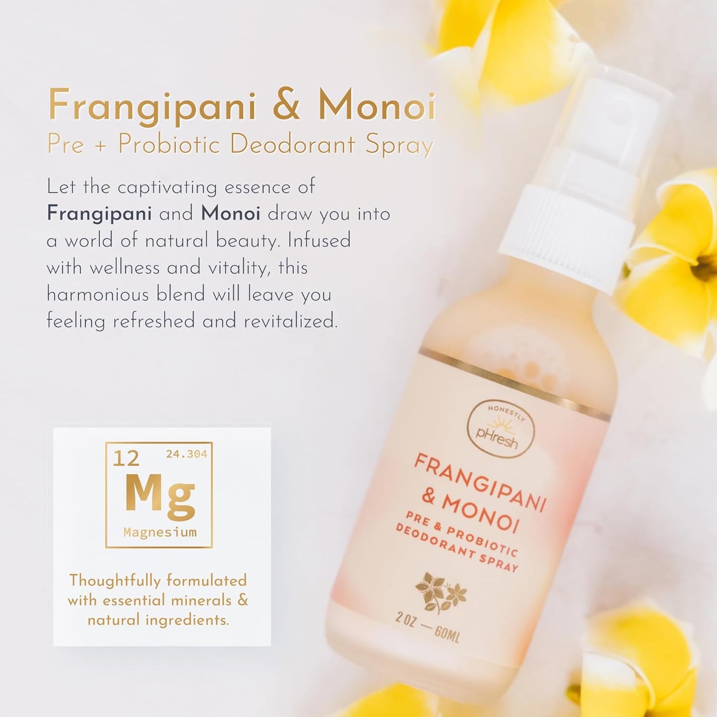 Pre & Probiotic Deodorant Spray for Women – Aluminum & Baking Soda Free Natural Deodorant Mist with 24-Hour Odor Protection – Vegan, Made in USA - Frangipani and Monoi Scent, 2Floz