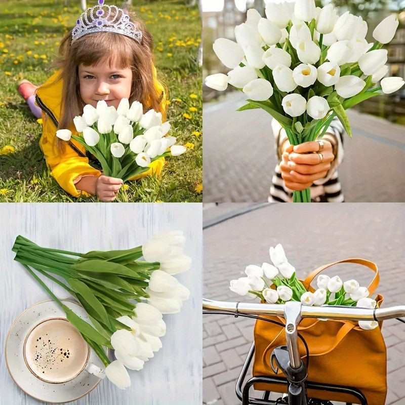 10/20 Artificial White Tulip Bouquet - 13In for Home Decoration and Weddings