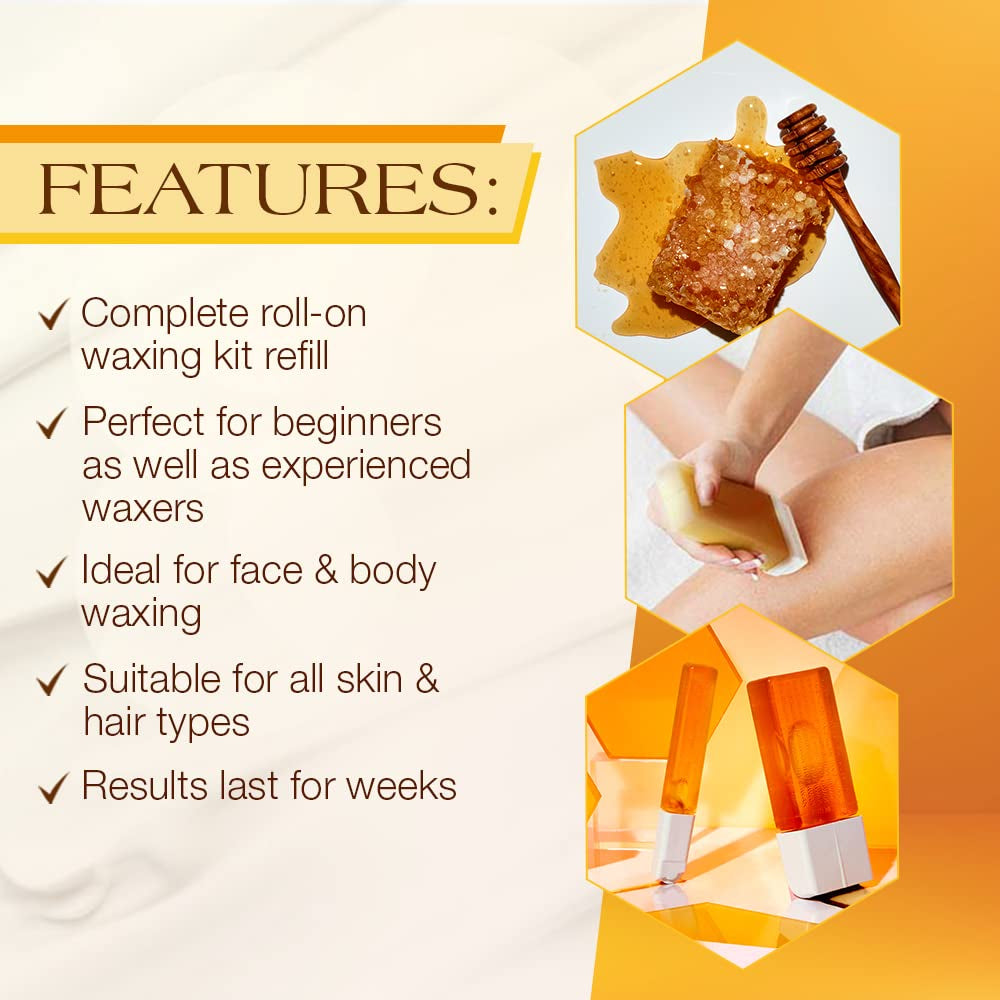 Roll on Wax Kit Refills – All-Purpose Soft Wax Roller Kit for Face & Body Hair Removal, 0.8 Oz, 3 Pack