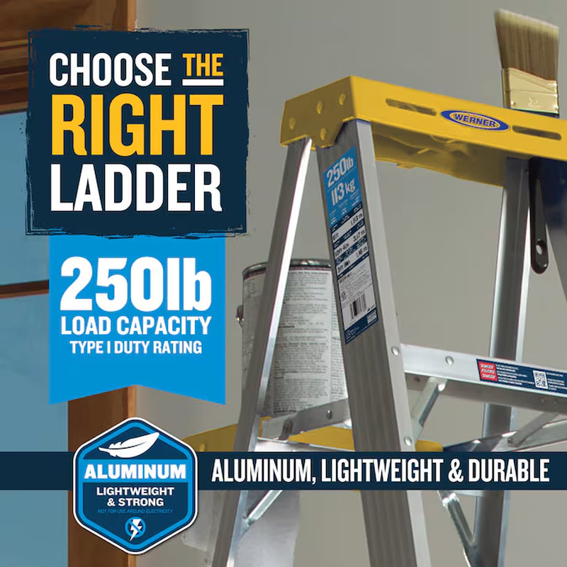 300 4-Ft ( 8-Ft Reach Height ) Aluminum Type 1 - 250 Lbs. Load Capacity Step Ladder