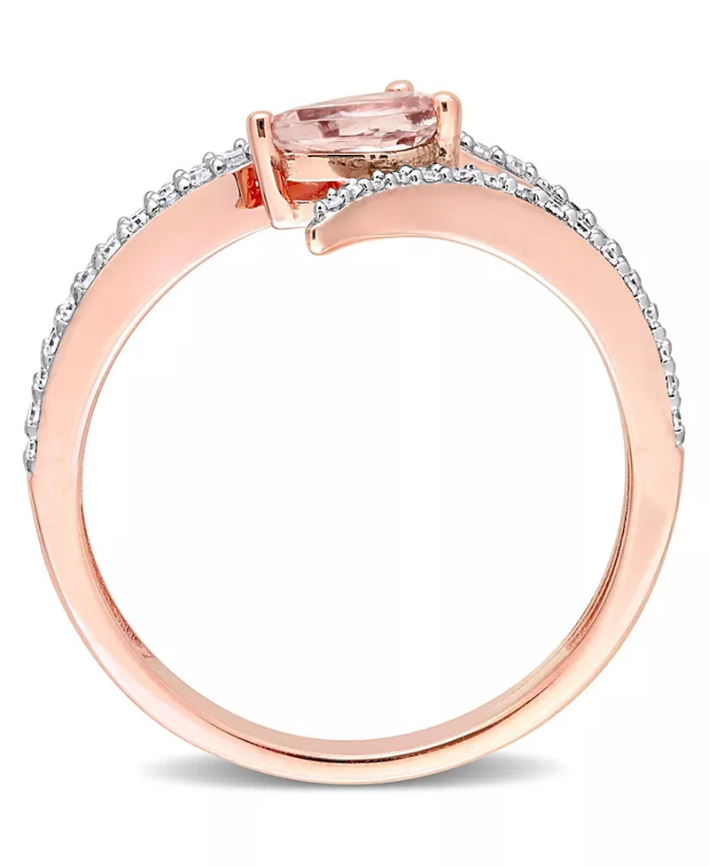 10K Rose Gold Morganite and Diamond Open Wrap Ring
