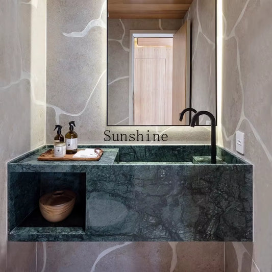 Prada Green Luxury Stone Slate Washstand Bathroom Cabinet Simple and Modern