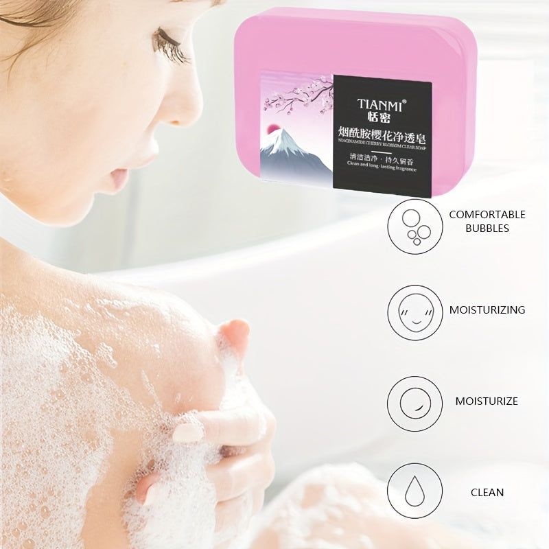5pcs Cherry Blossom Niacinamide Soap, Rich in Cherry Blossom, Niacinamide Ingredients, Deep Cleansing, Makeup Remover, Hydrating and Moisturizing for All Light Beige Types, Long-Lasting Fragrance, Ideal Gift for Mother'S Day,
