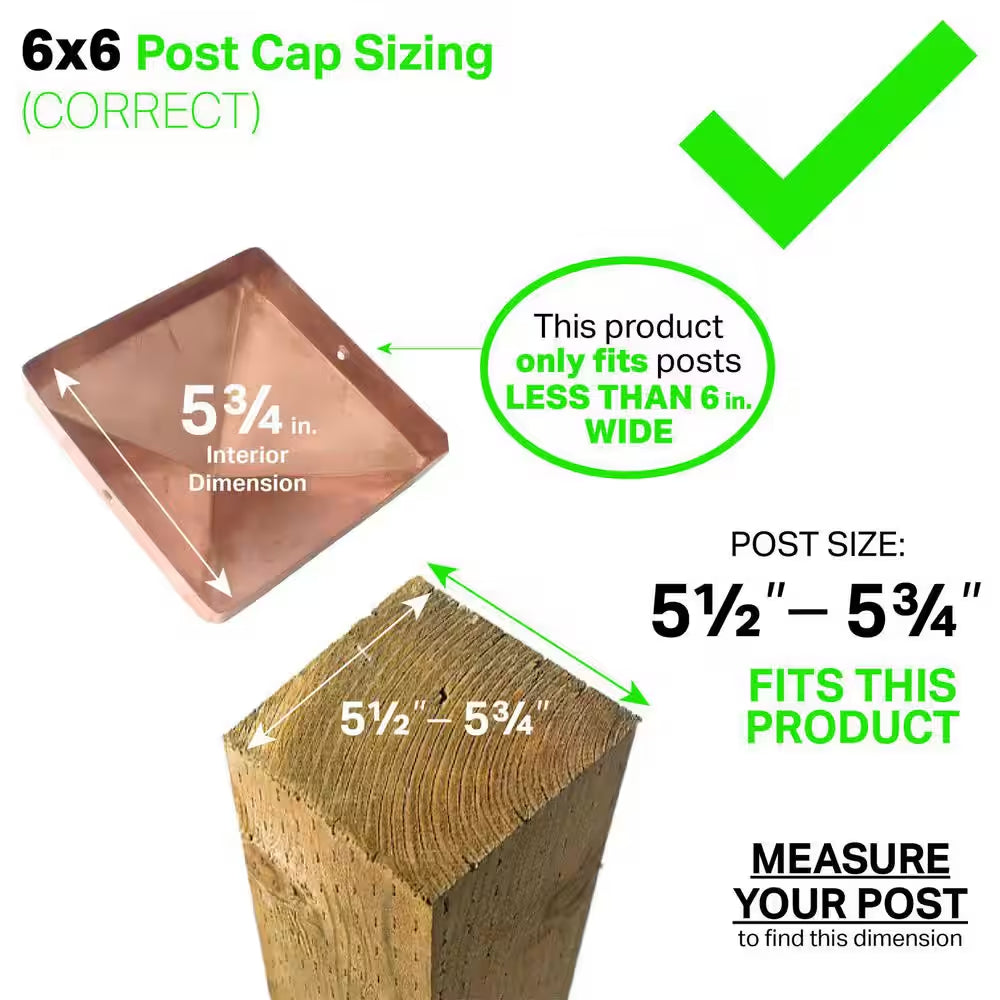 6 In. X 6 In. Copper Pyramid Slip over Fence Post Cap