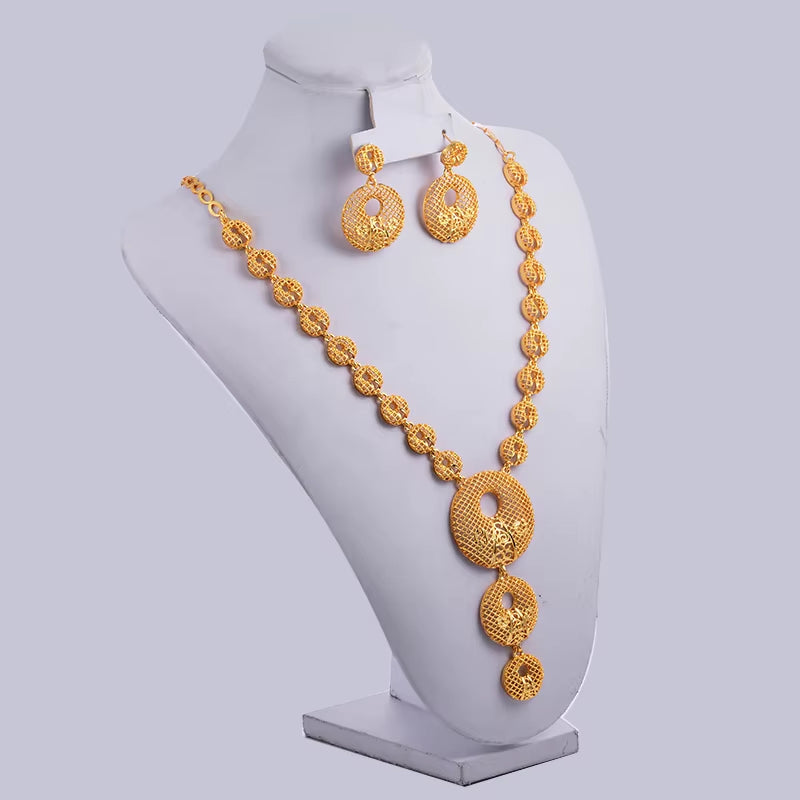 Dubai Gold Color Earrings/Necklaces/Jewelry Sets for Women African/Nigeria Jewellery Gifts Band Gift Box