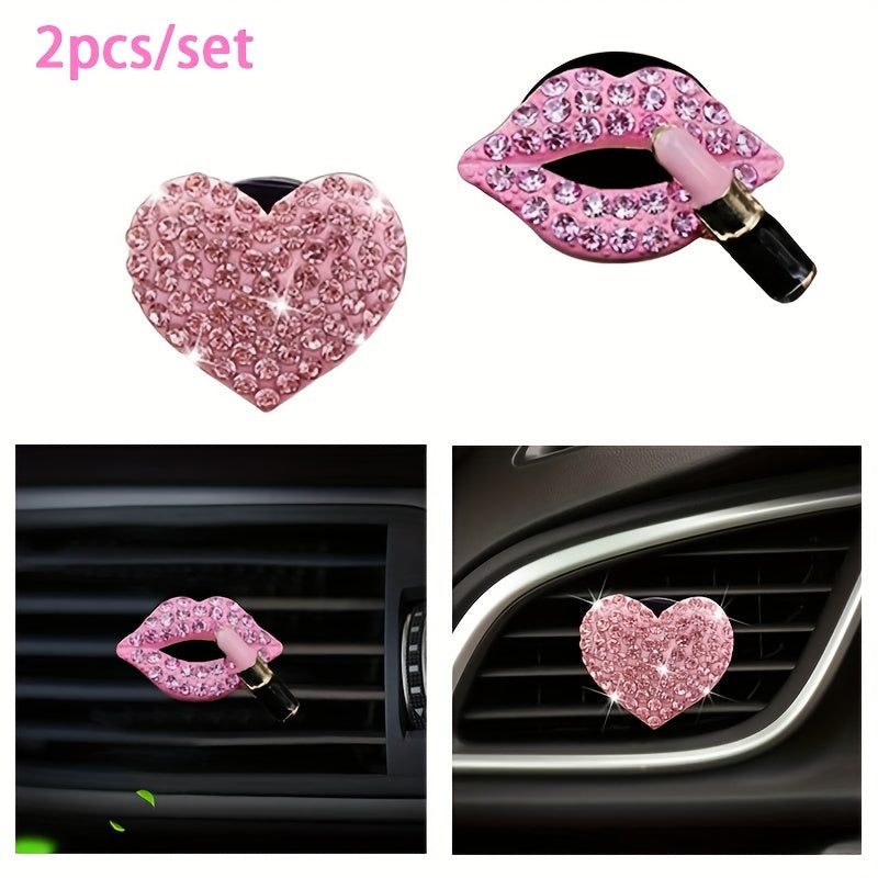 2pcs Car Air Outlet Aromatherapy💕 Clip💯 - Creative Rhinestone Heart Design - Perfume Decoration Clip - For Car Interior - Suitable for Women👑 & Girls - Perfect Gift for Car Lovers💖