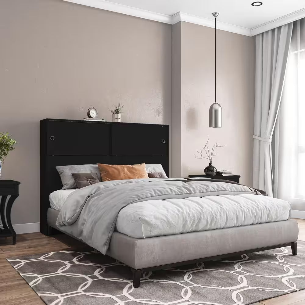 Victoria Black Full-Size Storage Headboard