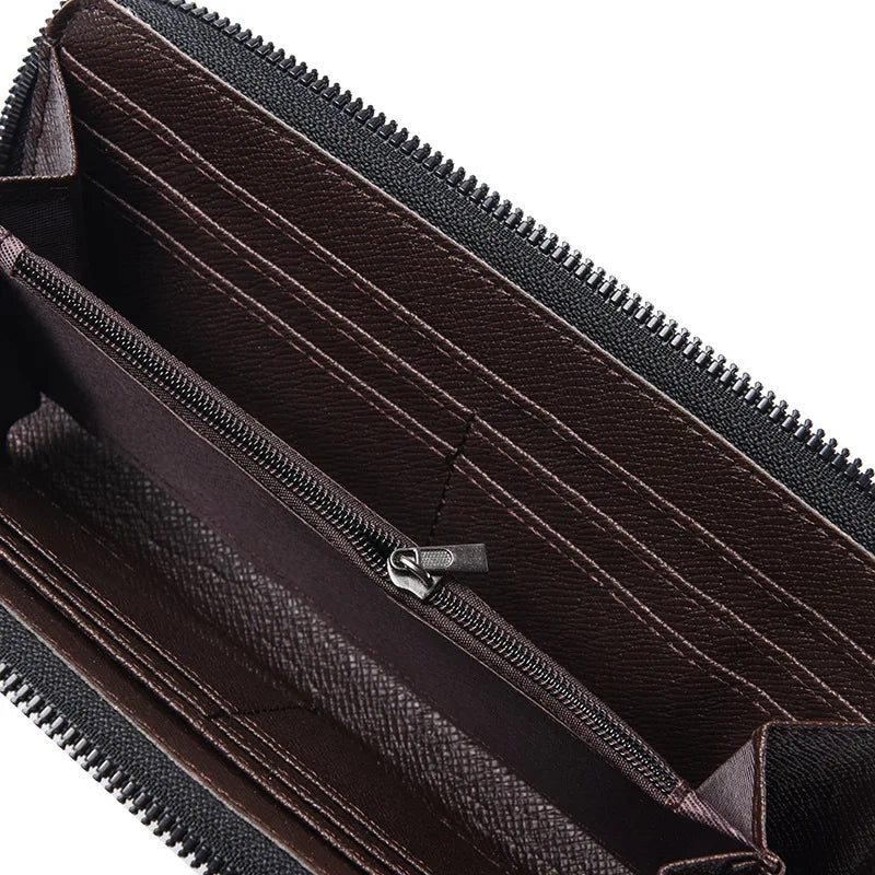 Men'S Long Wallet Vintage Zipper Coin Purses Credit Card Holder Business Clutch Bag Phone Money Purses Porable PU Leather Wallet