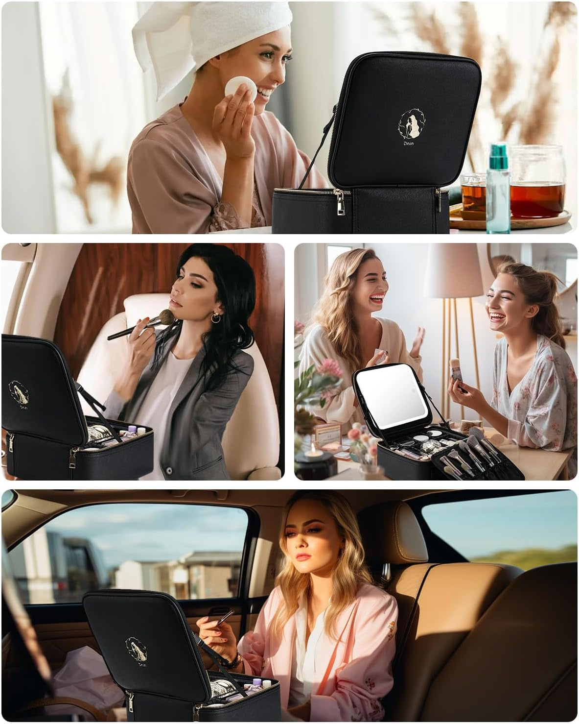 Makeup Bag with LED Mirror, Travel Makeup Case with Lighted Mirror, Portable Makeup Organizer Cosmetic Train Case for Women Adjustable Dividers Beauty Tools Accessories