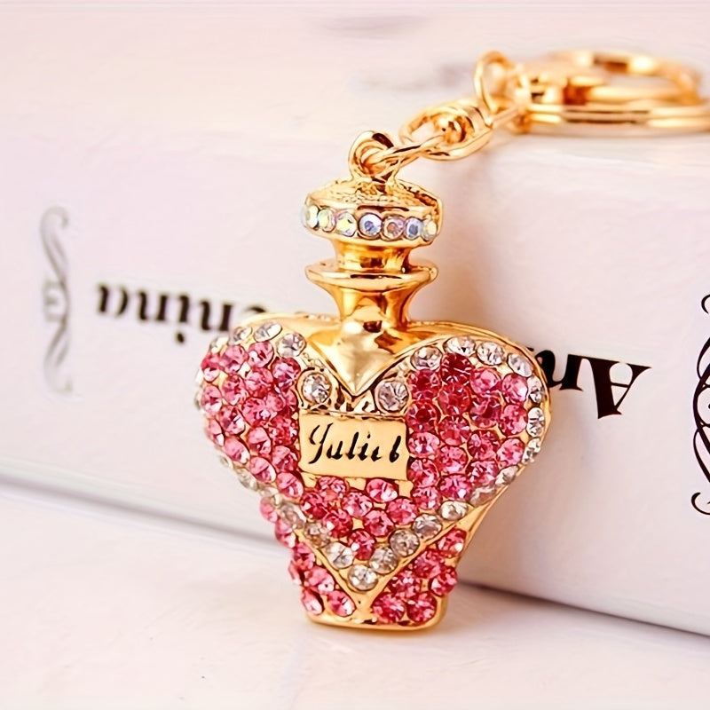 1pc Rhinestone Perfume Bottle Keychain Cute Alloy Key Chain Ring Bag Backpack Charm Car Key Pendant Women Daily Use Gift
