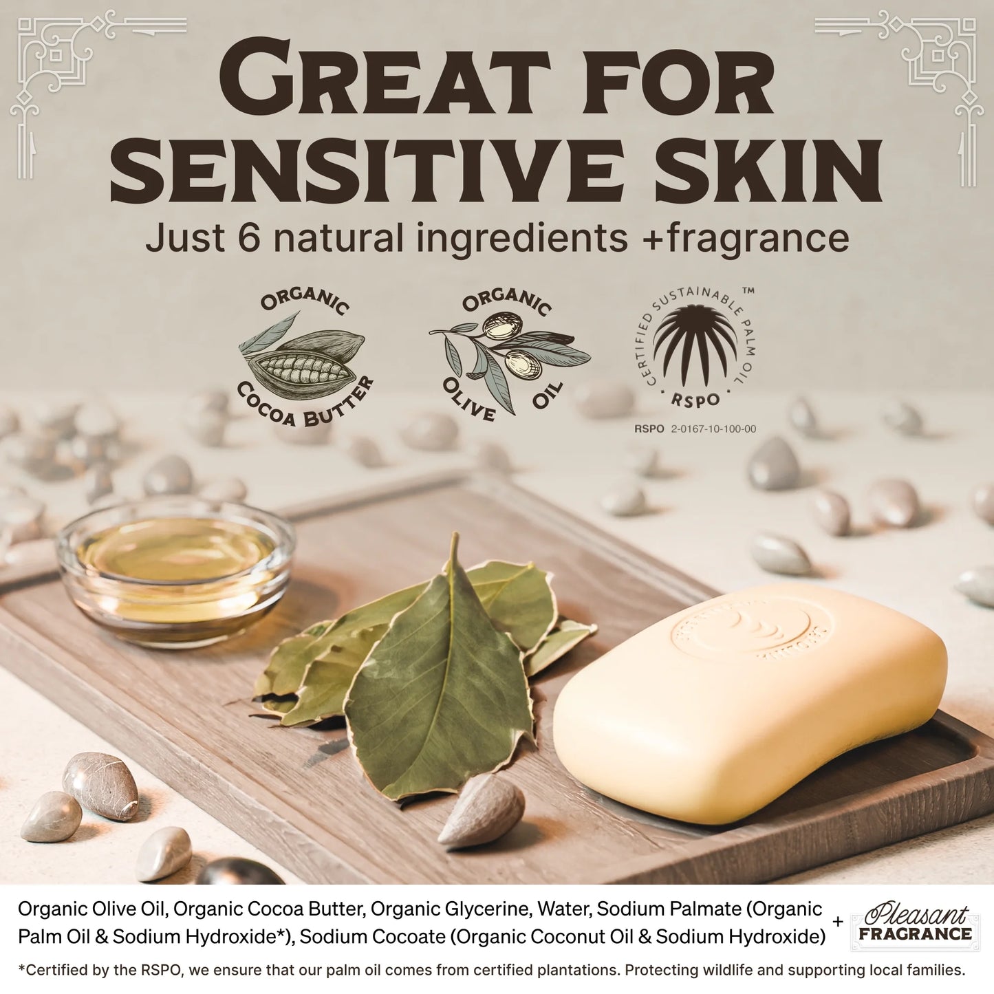 Vegan Castile Bar Soap – Variety 6 Pack of Natural Soap for Men, Women, and Kids – Gentle, Hydrating Castile Soap Bars with Organic Cocoa Butter and Olive Oil, 5 Oz. Each