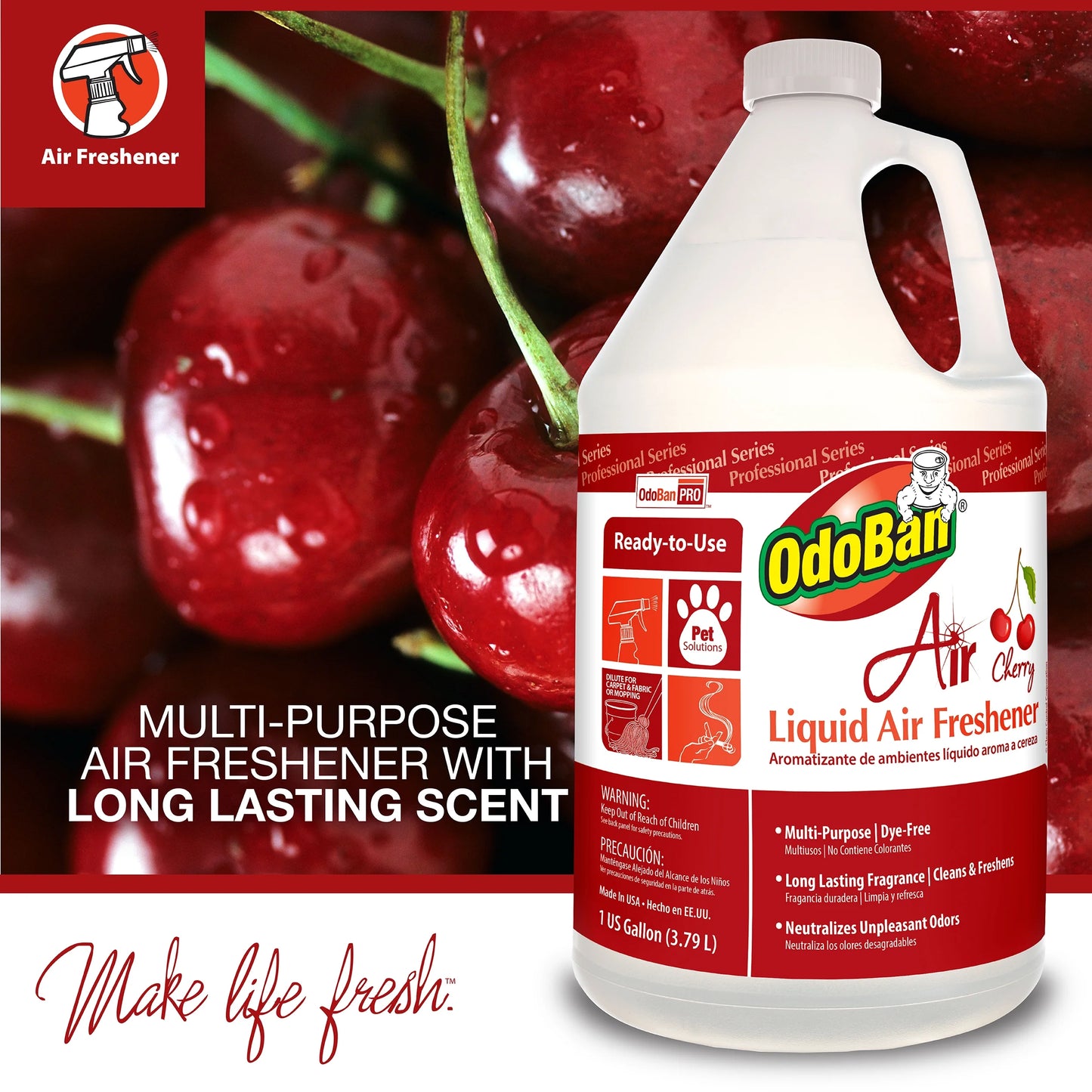 Professional Cleaning Ready-To-Use Liquid Air Freshener, 1 Gallon Scent Assortment, Cherry, Spring Fresh and Lavender