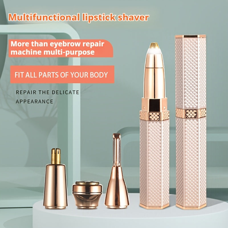 4-in-1 Portable Electric Trimmer Kit - USB Rechargeable, 150mAh Lithium Polymer Battery, Rose Golden & White - Ideal for Eyebrows, Nose, Legs, Armpits & Bikini Hair Removal with Precision Attachments, Personal Grooming Kit|St