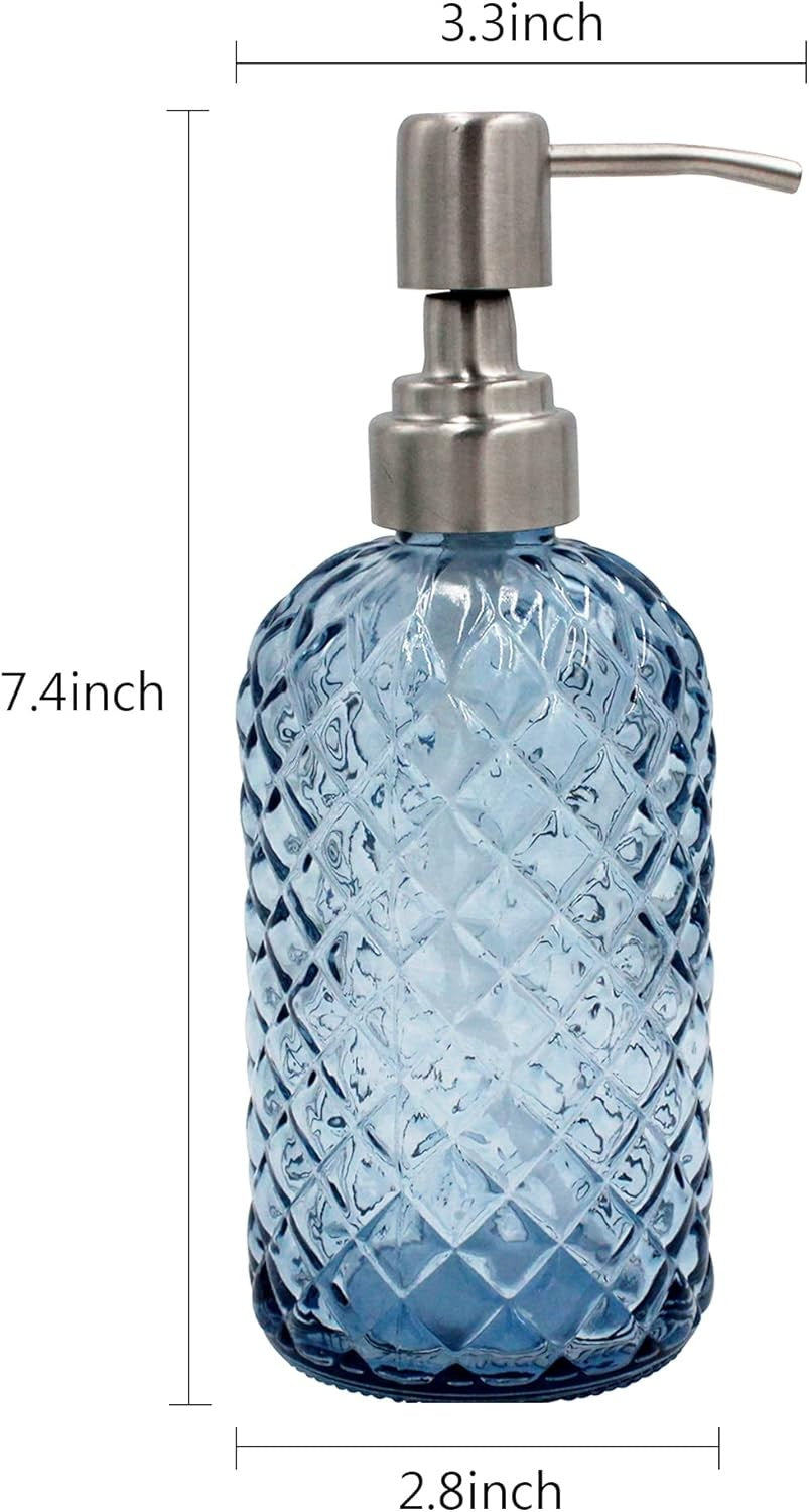 16 Oz Diamond Glass Soap Dispenser for Kitchen or Bathroom