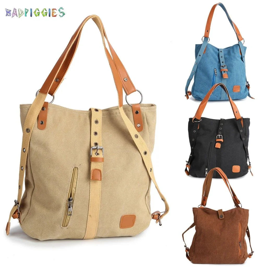 Canvas Handbag Tote Shoulder Bag for Women Casual School Purse Hobo Bag Rucksack Convertible Backpack (Coffee)