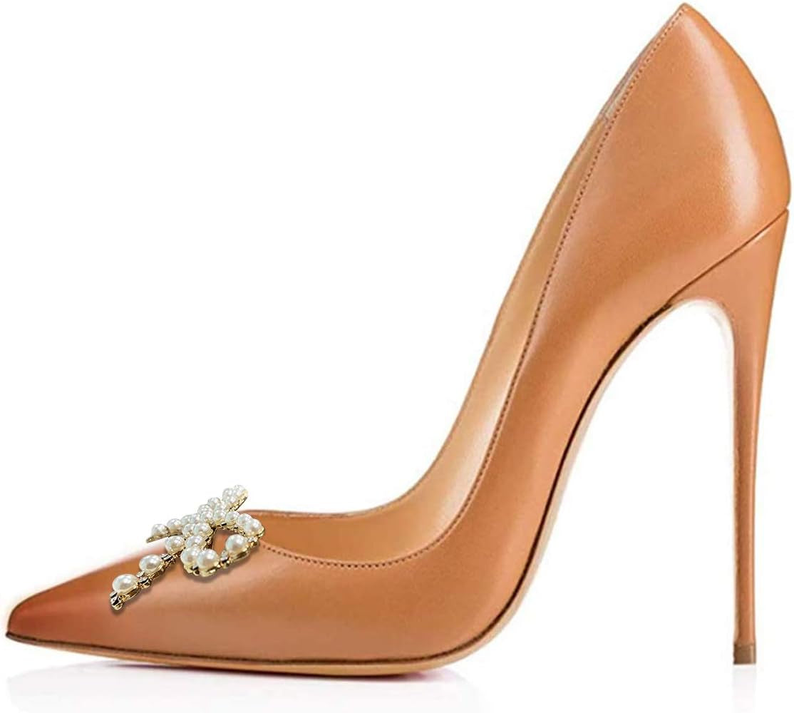 Women Pearl Bow Pumps Gradient Cap Toe Stiletto Pumps Classic Pumps Slip on Sexy Shoe Pointed Toe Shoes Breathable Sadanls Casual Fashion Summer Dressy Wedding Size 4-16 US