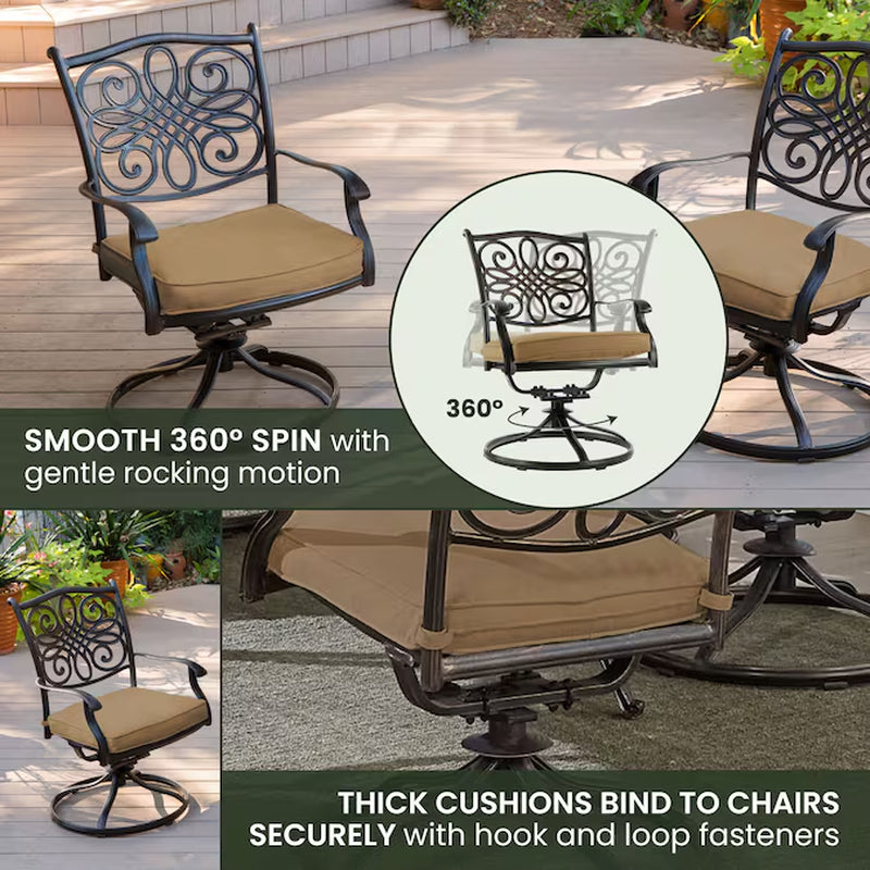 Traditions 5 -Piece Bronze Patio Dining Set Aluminum round Table with 4 Tan Cushions Swivel Chairs