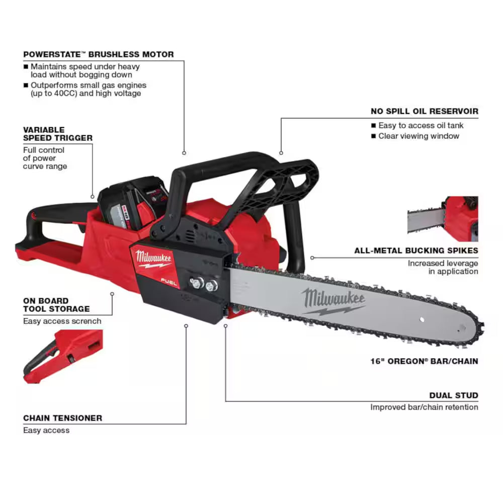 M18 FUEL 10 In. 18V Lithium-Ion Brushless Electric Cordless Telescoping Pole Saw W/16 In. Chainsaw Kit (2-Tool)
