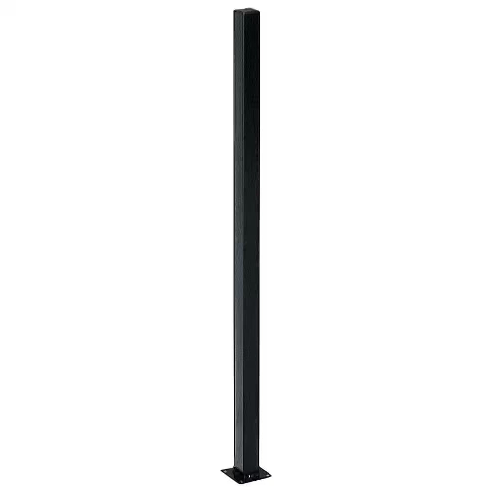 2 In. X 2 In. X 5 Ft. Black Metal Fence Post with Flange and Post Cap
