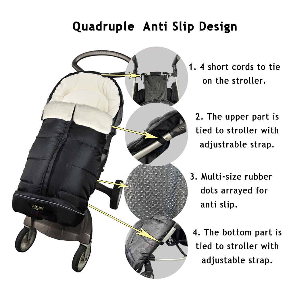 3 in 1 Winter Outdoor Tour Toddler Universal Stroller Sleeping Bag, Waterproof Footmuff, Length/Height/Temperature Adjustable Baby Bunting Bag, Black