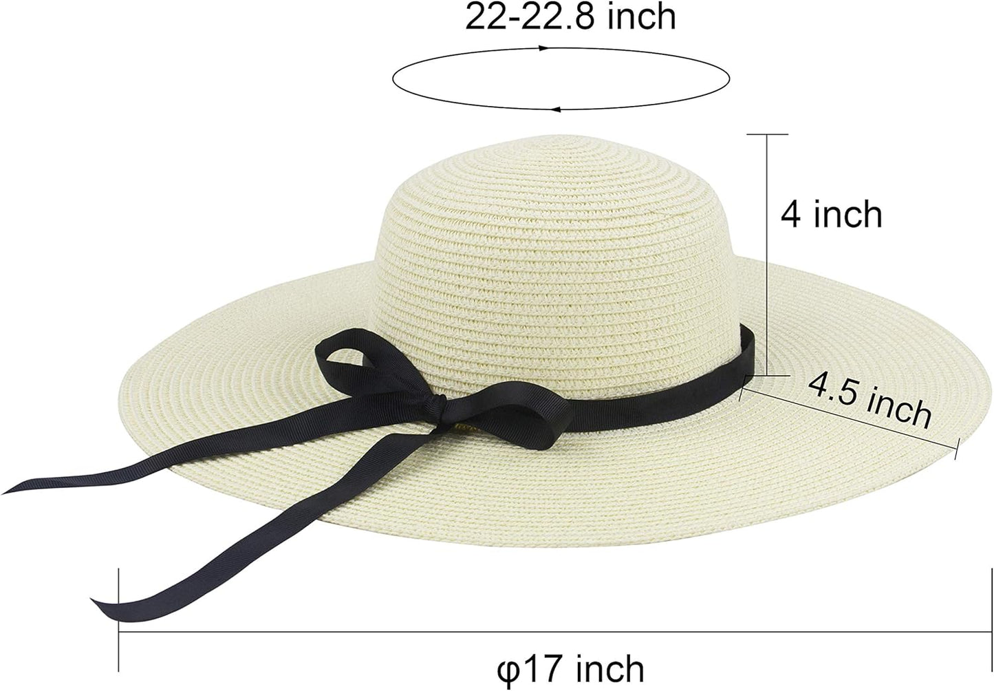 Womens Wide Brim Straw Sun Hat Floppy Foldable Roll up Cap UPF 50+ Summer Beach Hats