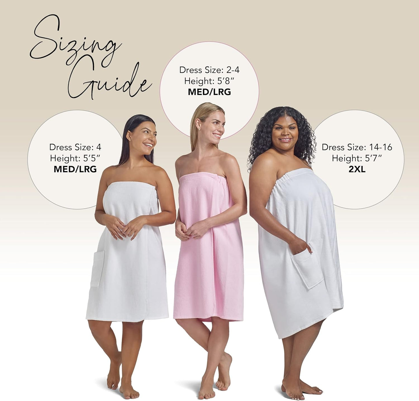 Womens Spa Wrap - 100% Cotton Spa, Shower, Bath and Gym Towel W Snaps, Towel Wrap for Women, White, Medium/Large