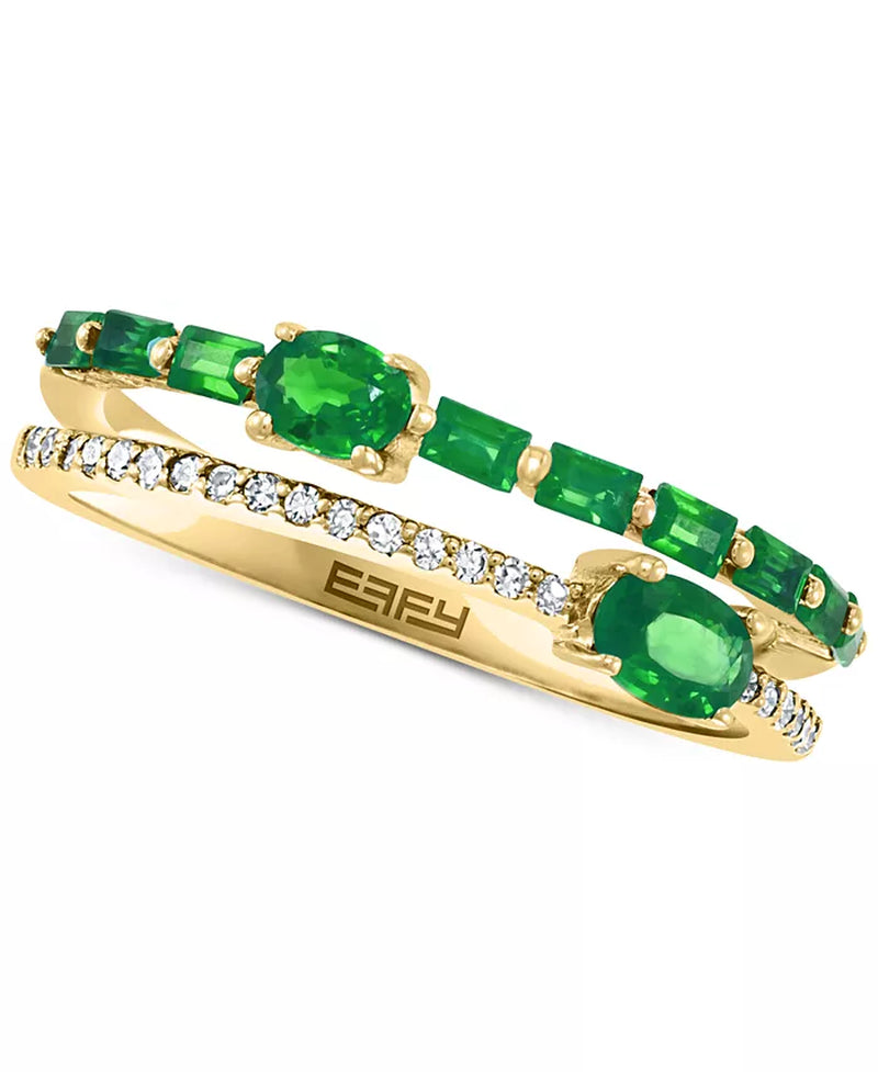 EFFY® Emerald (3/4 Ct. T.W.) & Diamond (1/10 Ct. T.W.) Stack Look Double Row Ring in 14K Gold