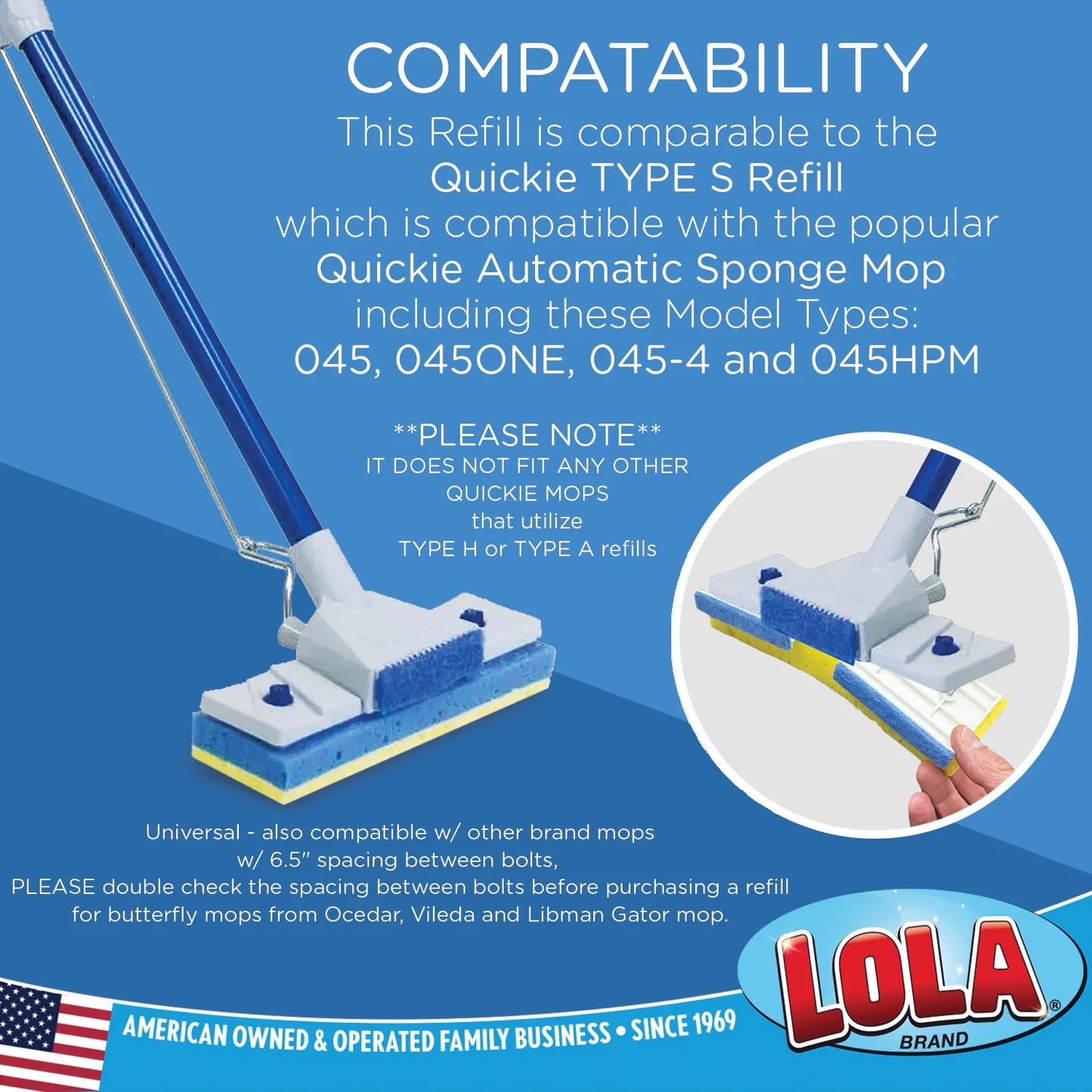 Squeezematic Butterfly Sponge Mop Refill, 9" Wide Super Absorbent Head - 6 CT