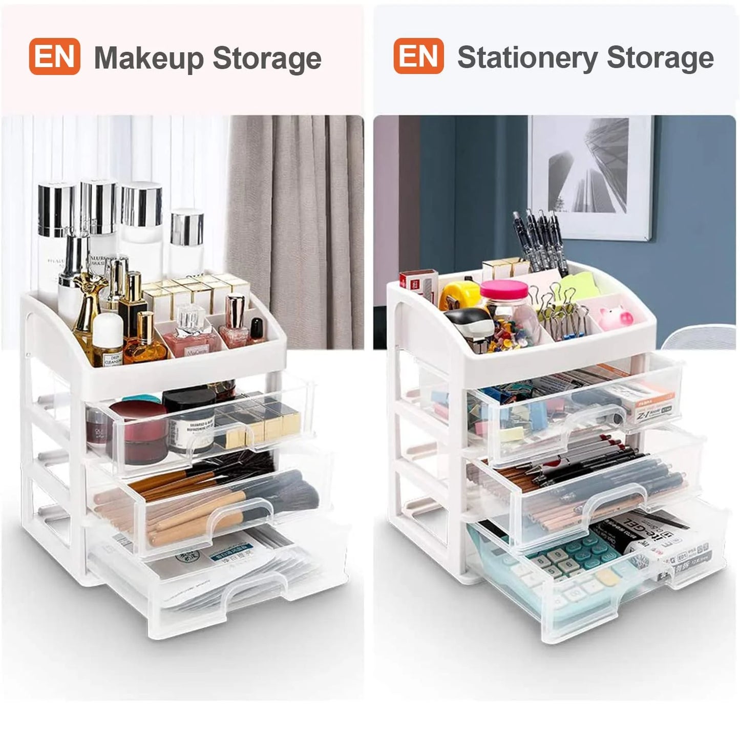 Cosmetic Organizer with 3 Drawers Skincare Organizer Suitable for Dressing Tablebathroom Counter and Dressing Table(White)