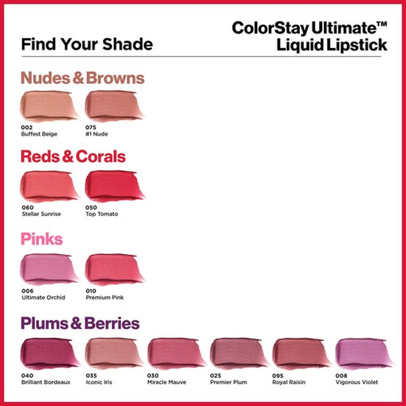Revlon Colorstay Ultimate Liquid Lipstick Brilliant Bordeaux 24 Hour Wear