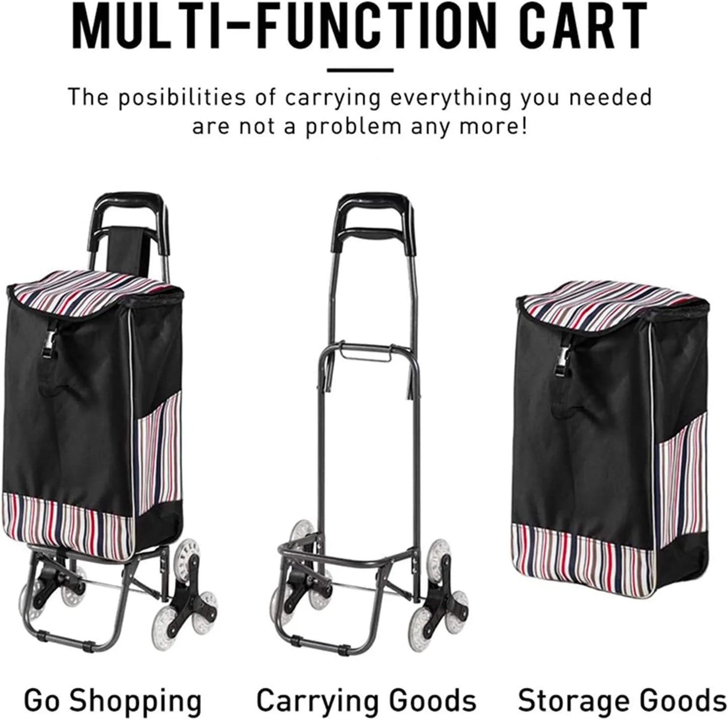 No5061025 Folding Shopping Cart Grocery Wagon with Stair Climbing Wheels Red