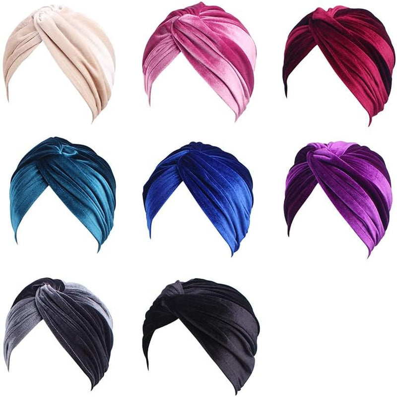Women'S Stretch Velvet Twist Pleasted Hair Wrap Turban Hat Cancer Chemo Beanie Cap Headwear