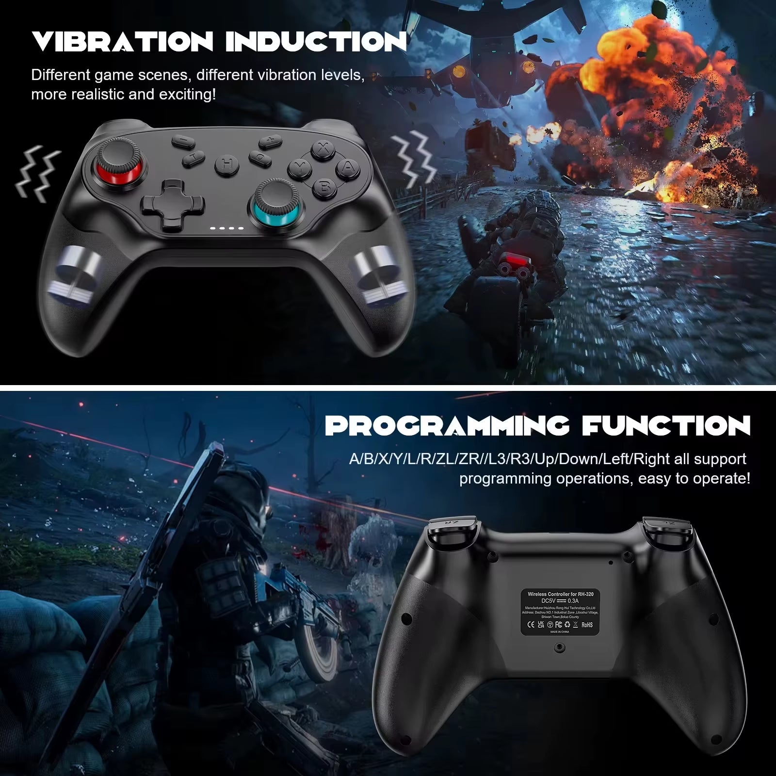 Gamepads for Switch/Pc/Ios/Android Wireless Controller with Turbo Game Controller Vibration Control Console Remote Accessories