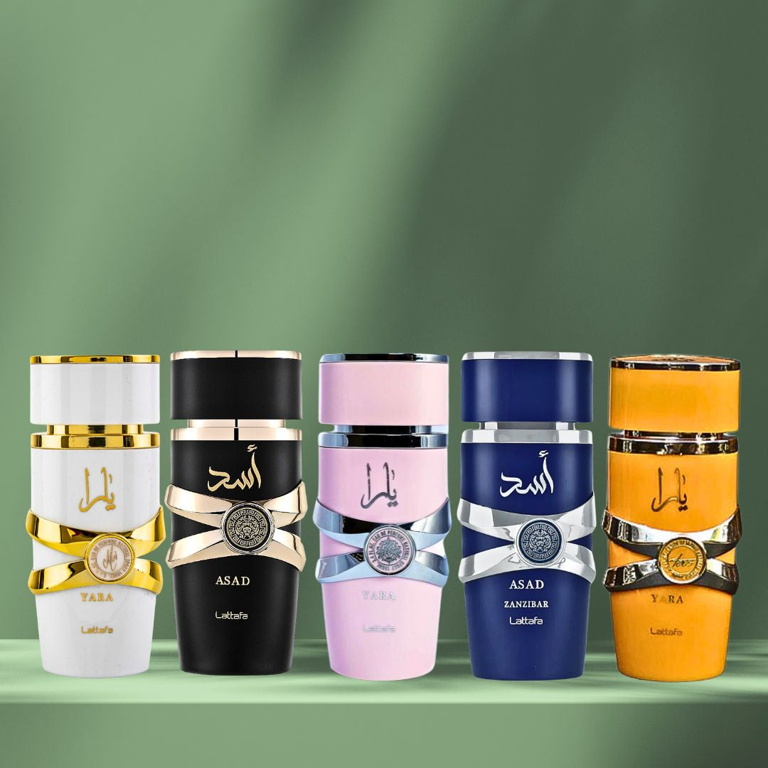 Yara Collection 5 Piece Set - Yara, Yara Moi, Yara Tous, Asad, Asad Zanzibar - Eau De Parfum Sprays 100ML (3.4 OZ) by .
