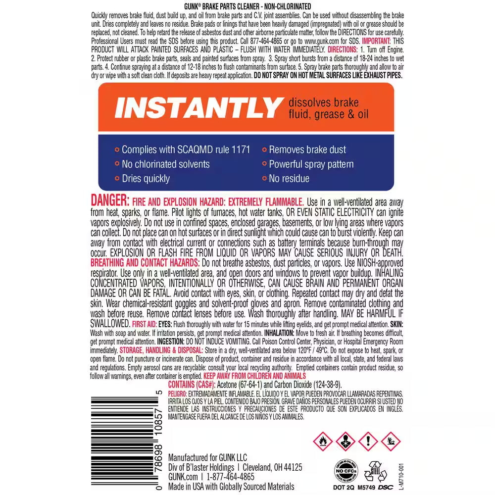 14 Fl Oz. Non-Chlorinated Brake Cleaner Spray