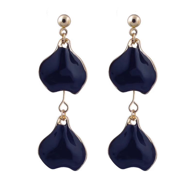 Unique Black&Pink&Green Enamel Petaloid Drop Earrings for Women Gifts Gold Color Fashion Jewelry Accessories Wholesale