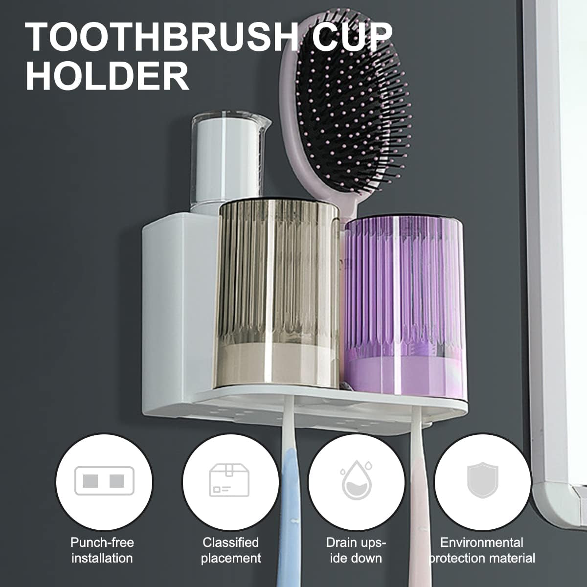 Toothbrush Holders-Couple Toothbrush Holder Wall Mounted Set,Rv Toothbrush Holder,Toothbrush Holder for Bathroom Organizer (2 Cups)