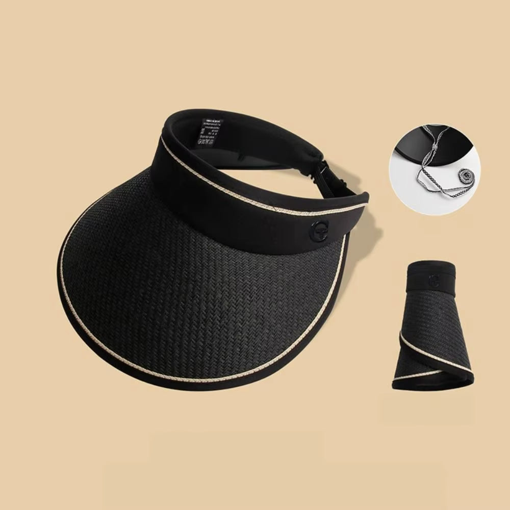 Summer Empty Top Suncap Portable Foldable Magic Tape Roll-Up Beach Hat Wide Brim Women Sun Hat Fashion Casual Straw Cap Visors