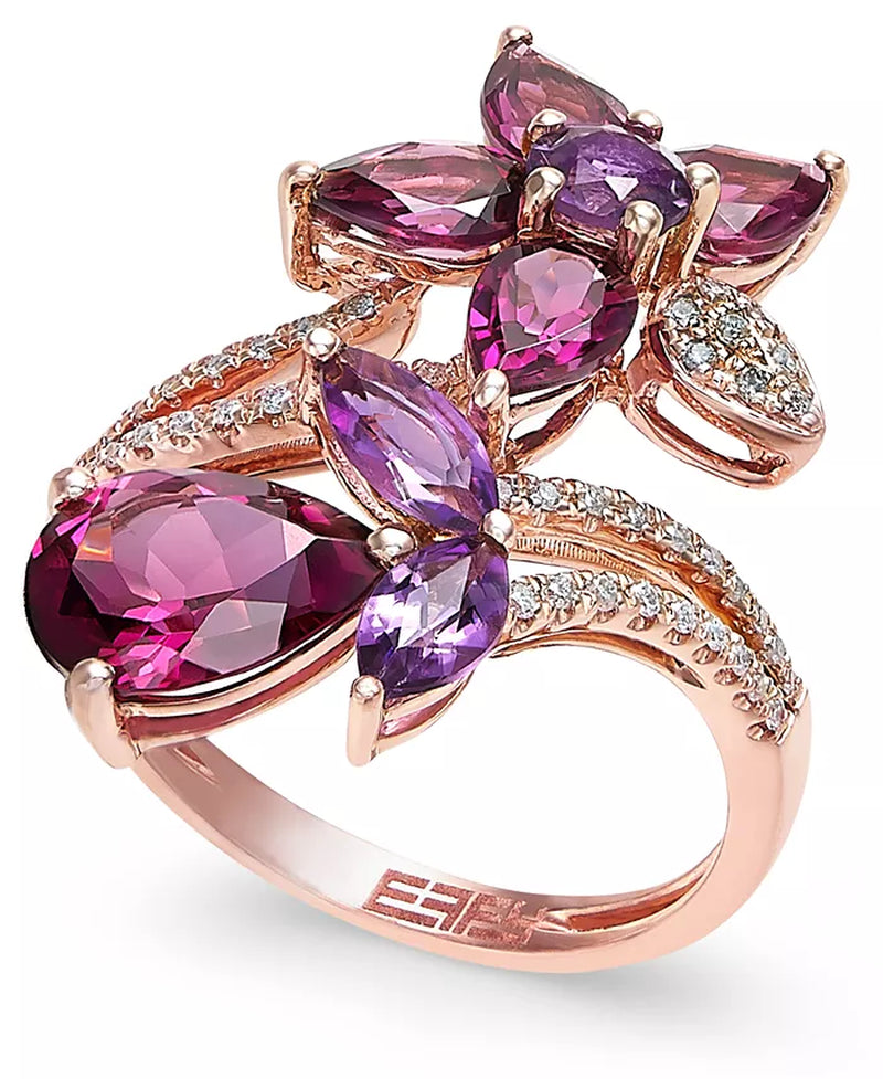 EFFY® Multi-Stone (5-1/4 Ct. T.W.) and Diamond (1/5 Ct. T.W.) Flower Ring in 14K Rose Gold