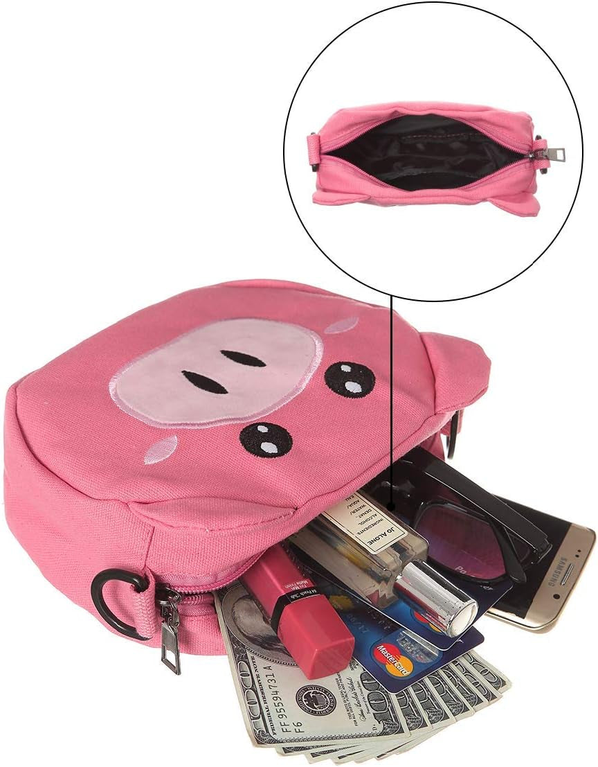 Cute Grils Crossbody Bags Lovely Pig Mini Canvas Shoulder Bags for Little Girls Teens (Rose Pink1)
