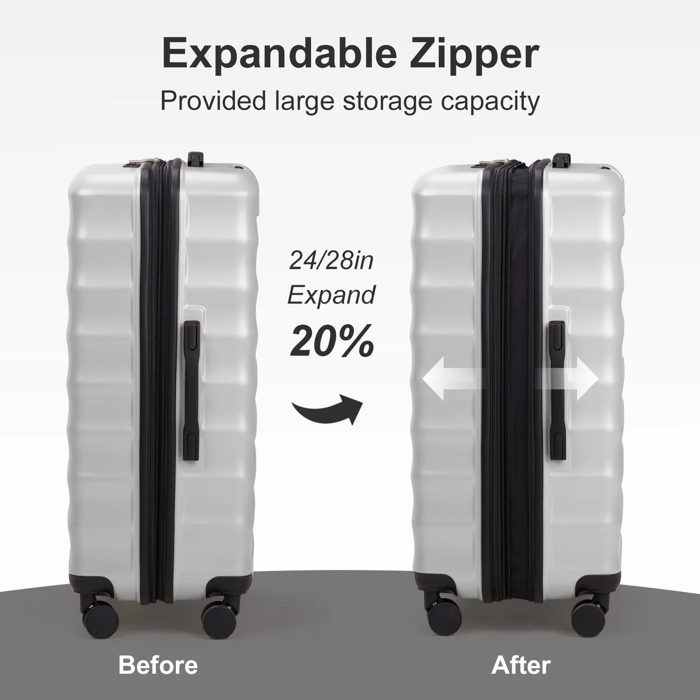3 Piece Luggage Sets, ABS+PC Expandble Hardside Suitcase TSA Lock Lightweight Durable Spinner Luggage, Gray