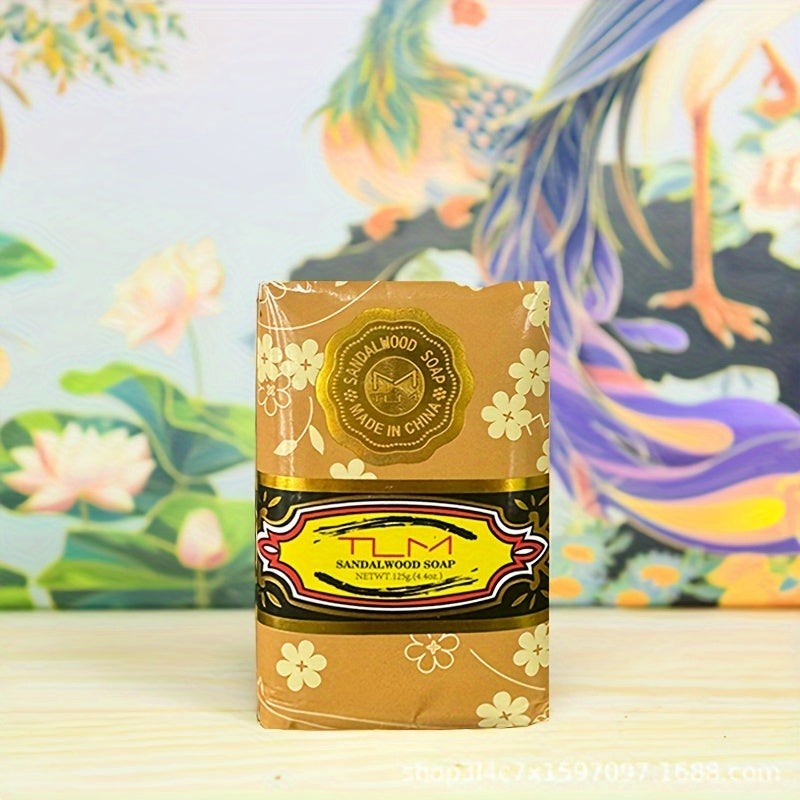 1pc/2pcs 4.41oz Traditional Sandalwood Essential Oil Soap, Rich Fragrance, Cleansing Soap, Bath Soap, Oil Control And Moisturizing, Refreshing Body Smell